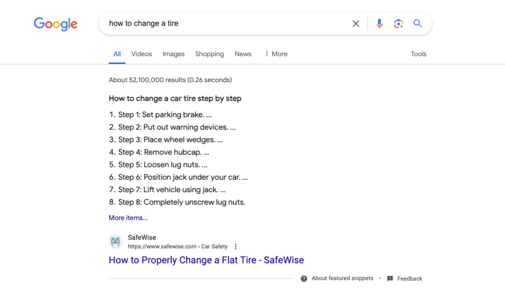 List Featured Snippets