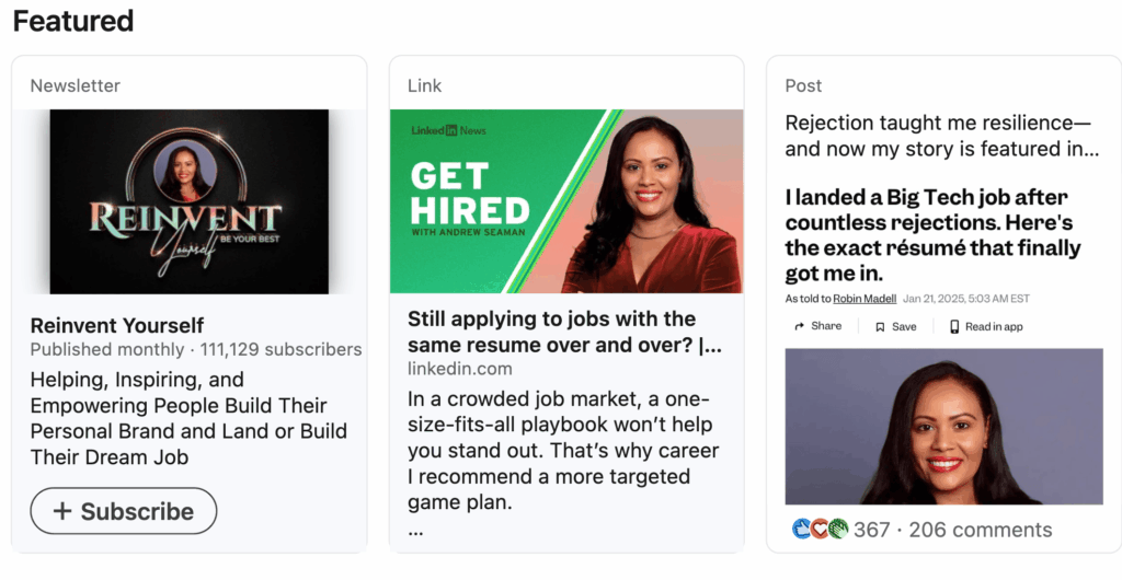 ตัวอย่างและวิธีสร้าง Profile LinkedIn ที่ดีในส่วนของ Featured