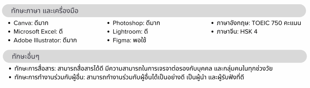 ตัวอย่างการเขียนเรซูเม่สมัครงานสำหรับเด็กจบใหม่ ในส่วนของทักษะ